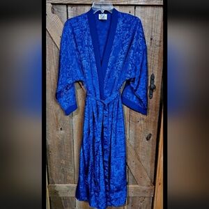 Vintage Featherbed Intimate Blue Jacquard Kimono Style Robe Ladies Large